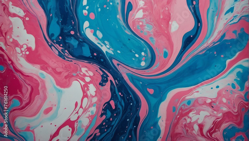Abstract marbling oil acrylic paint background illustration featuring a blend of pink and blue hues, creating a mesmerizing liquid fluid texture photo