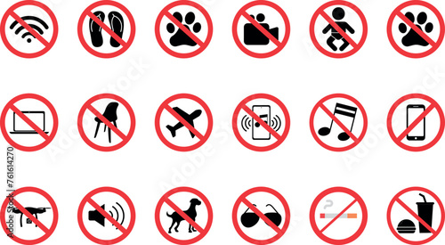 Set of Prohibited Signs, Not Allowed Sign, Not Allowed Icons vector illustration