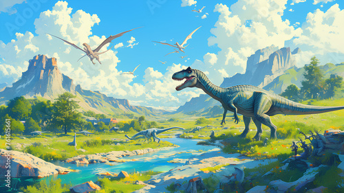 3d dinosaur world in nature, dinocore jungle background © Hiro