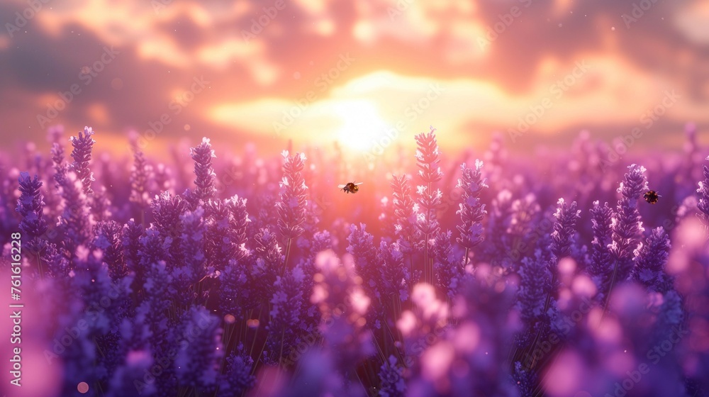 Tranquil Lavender Sunset in Provence, generative ai Tranquil Lavender Sunset in Provence, generative ai