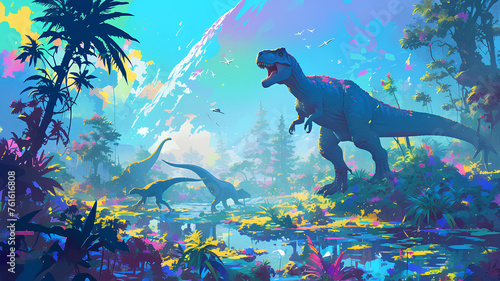 3d dinosaur world in nature  dinocore jungle background