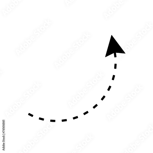 arrow with dashed line isolated on white and transparent background. black curved arrow icon flat style vector illustration