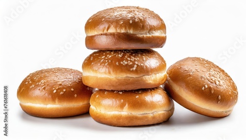 Stack of fresh hamburger buns isolated on white. high quality photo