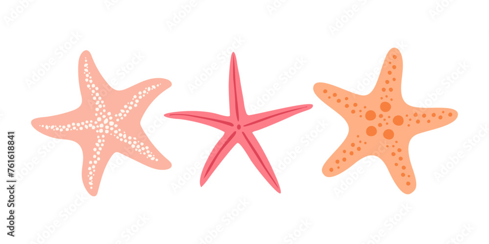 Set with starfish isolated on white background. Hand drawn in minimalistic style. Set with starfish isolated on white background. Hand drawn in minimalistic style.