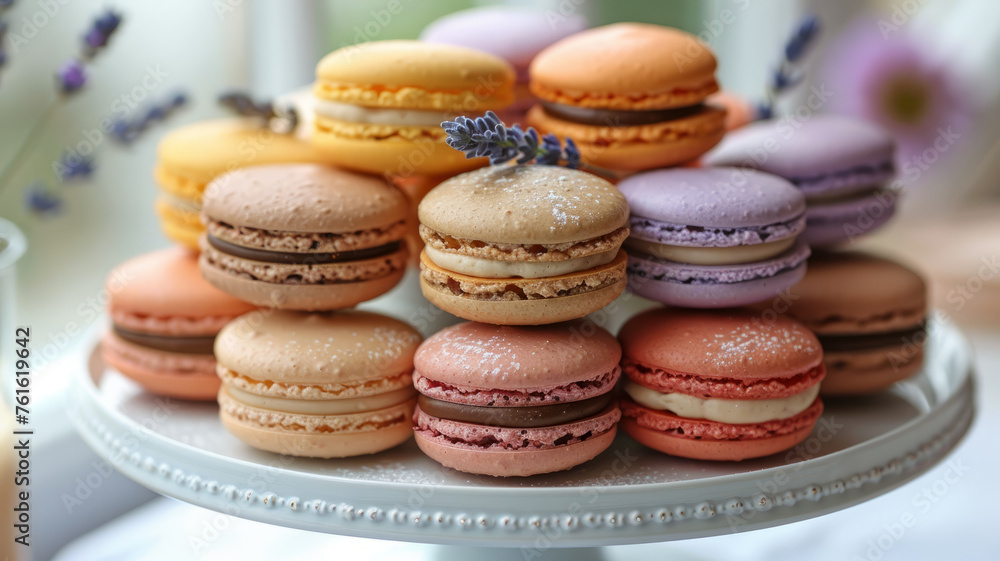 Fototapeta premium Assorted colorful macarons on a plate