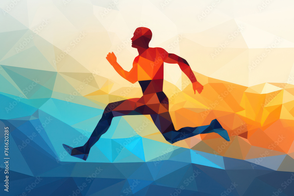 Fototapeta premium The Fast and Furious: A Silhouette of a Fit Runner Racing into the Sunset, Exuding Determination and Endurance.