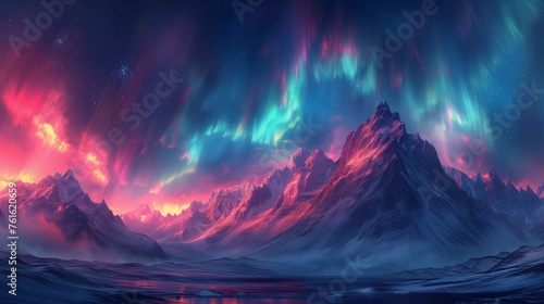 Majestic Peaks Under the Northern Lights, generative ai