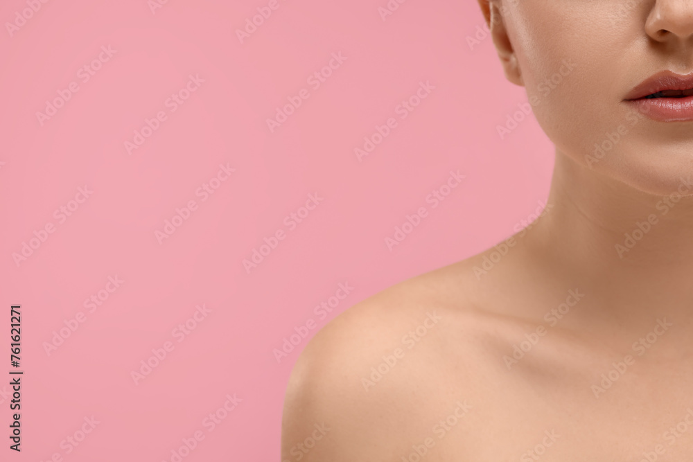Beauty concept. Woman on pink background, closeup. Space for text Beauty concept. Woman on pink background, closeup. Space for text