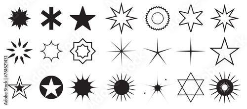 Stars collection. Star vector icons. Black set of Stars  isolated on transparent background. Star icon. Stars in modern simple flat style. Vector illustration 