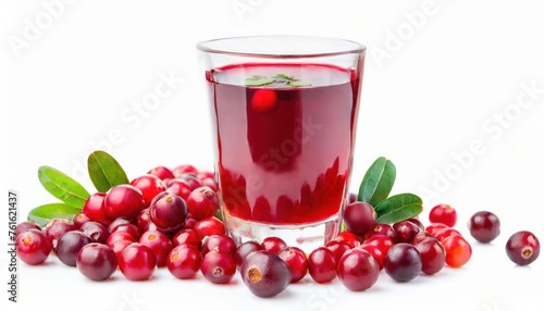 Tasty cranberry juice in glass and fresh berries isolated on white . high quality photo