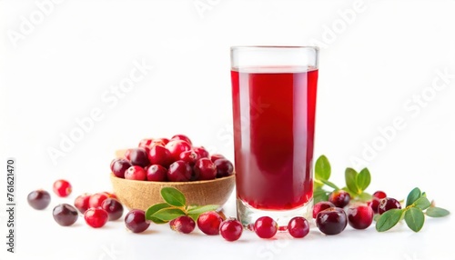 Wallpaper Mural Tasty cranberry juice in glass and fresh berries isolated on white . high quality photo Torontodigital.ca
