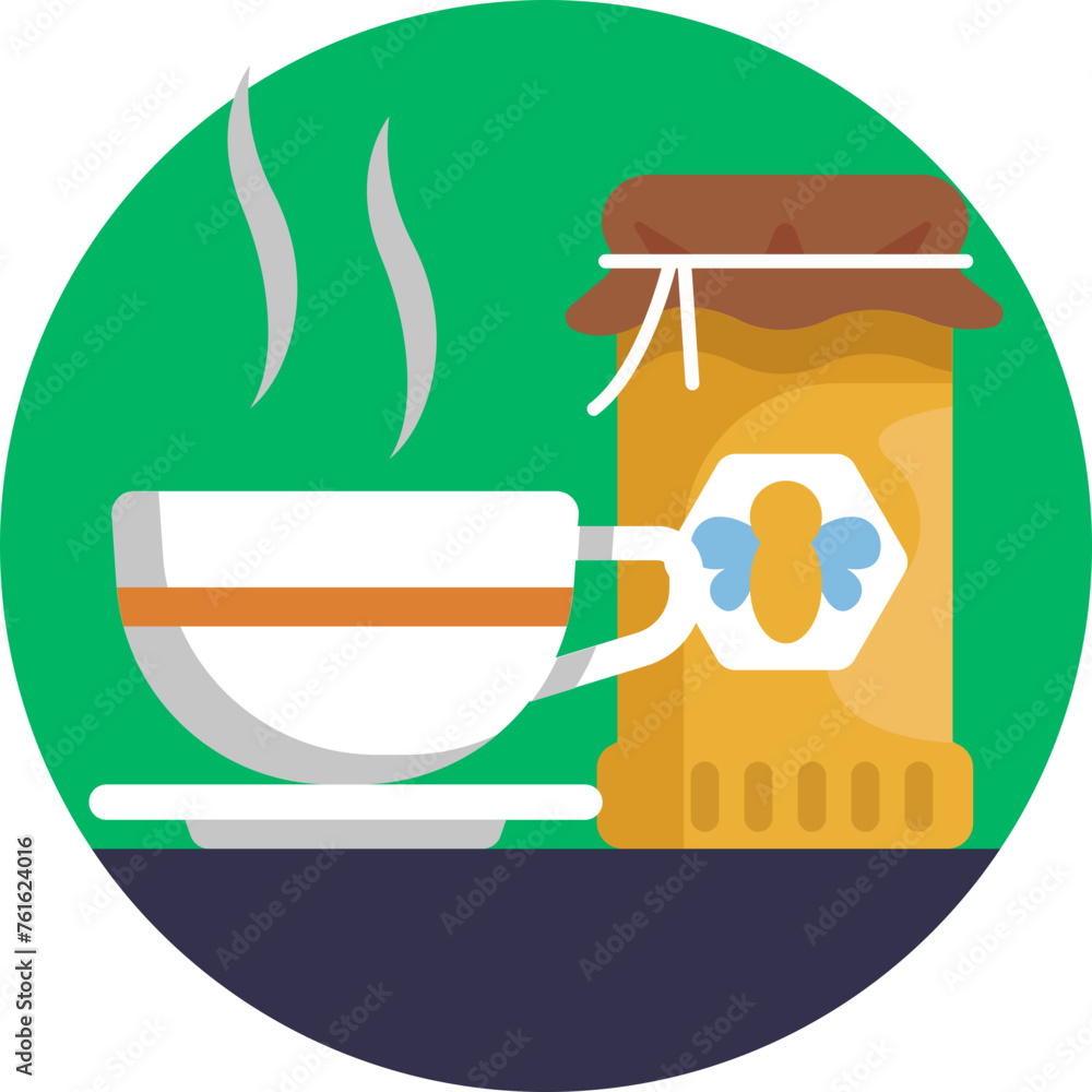 The 'Tea' icon in the 'Beekeeping' category epitomizes the soothing comfort derived from pairing exquisite honey with freshly brewed teas, a timeless tradition cherished by connoisseurs. - obrazy, fototapety, plakaty 