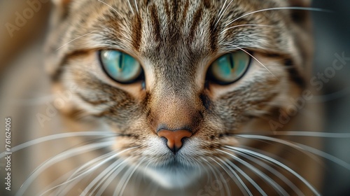 Soft and Fluffy Beige Tabby Cat Close-Up, generative ai © Matus