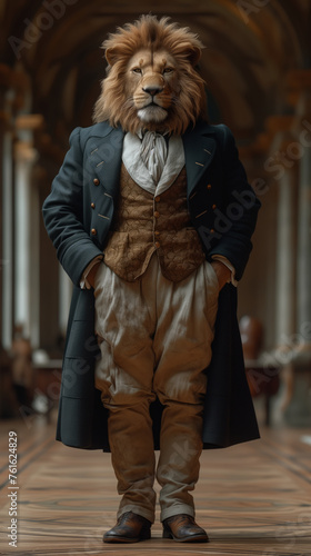 gentleman lion wearing victorian male suit standing © Viorel Sima