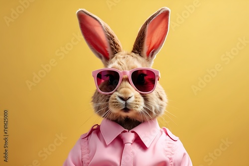 Funny bunny wearing pink sunglasses and pink shirt animal greeting card.