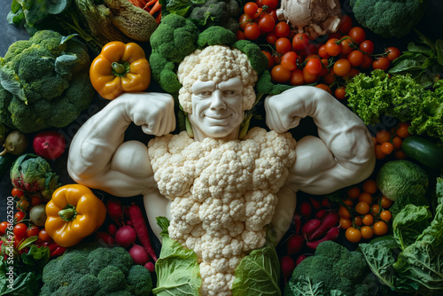 cauliflower man flexing his strong healthy muscles