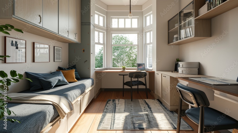 A mockup of a minimalist study nook in a student apartment AI generated illustration A mockup of a minimalist study nook in a student apartment AI generated illustration