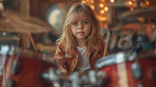 cute little girl wearing glasses taking drum lessons © Viorel Sima