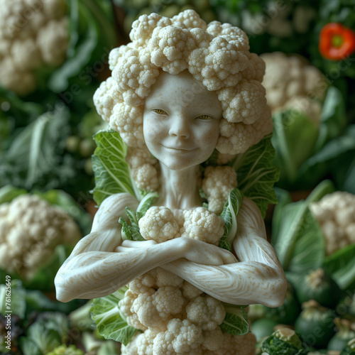happy cauliflower superhero woman standing with arms folded