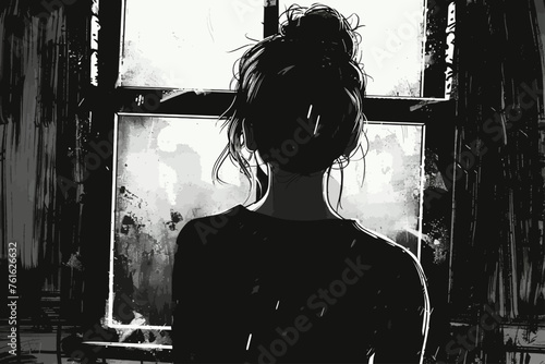 back view of woman with bun hair back view of woman with bun hair