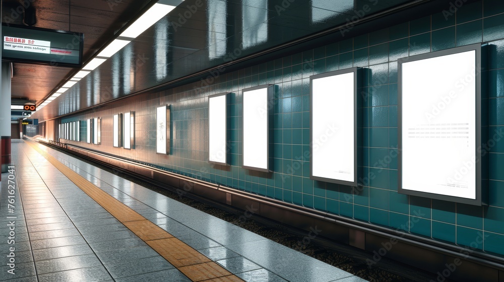A poster mockup on a subway or metro station wall for advertising AI generated illustration A poster mockup on a subway or metro station wall for advertising AI generated illustration