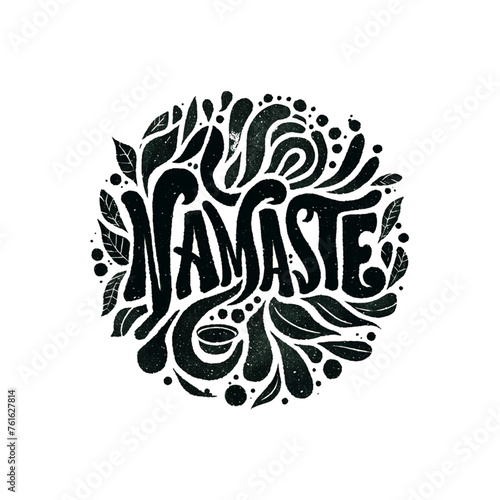 A colorful design with the word Namaste written in yellow. The design features a flower and a candle