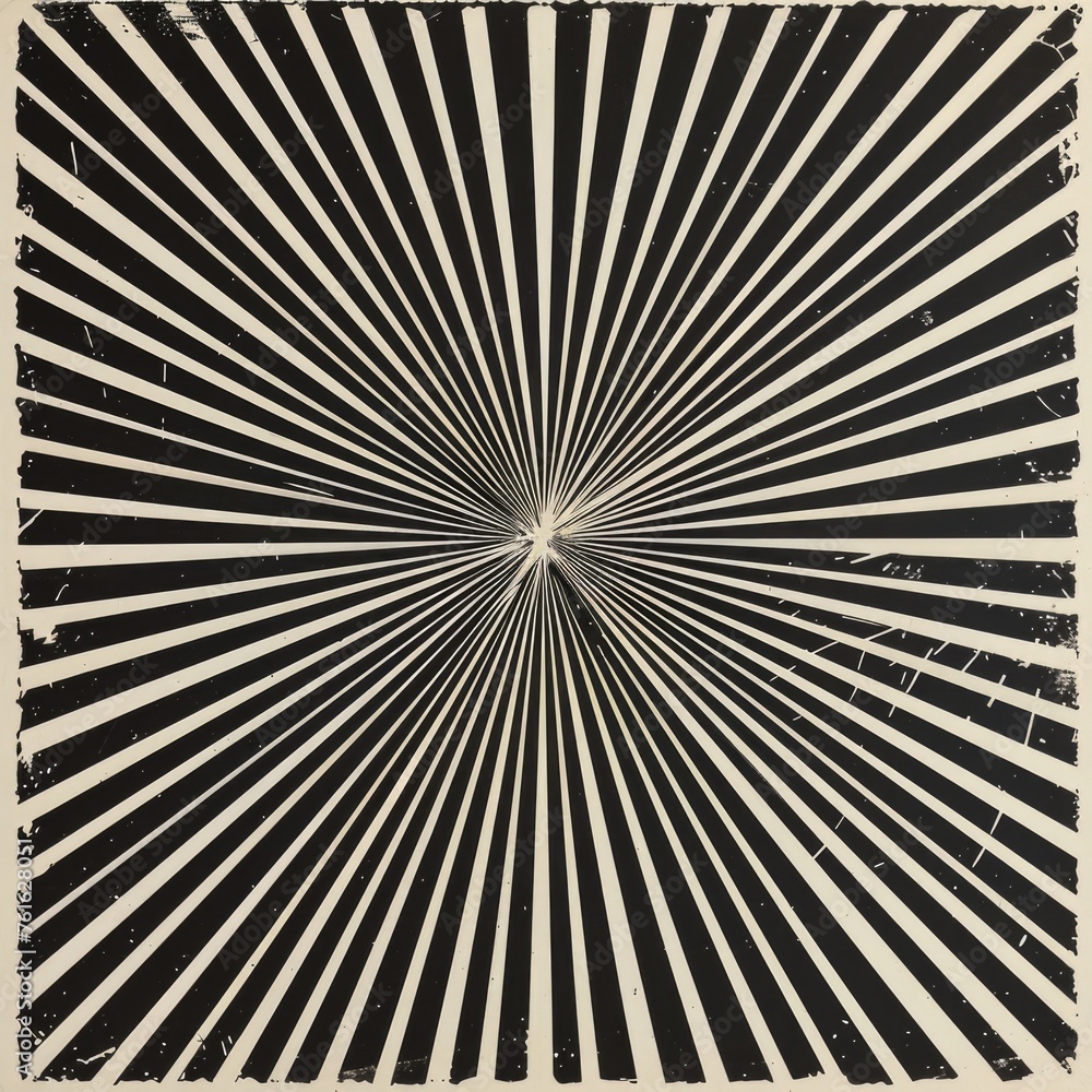 Obraz premium An abstract black and white illustration of lines radiating from a central point, resembling a sunburst or starburst pattern