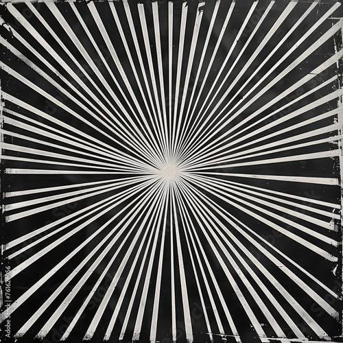 An abstract black and white illustration of lines radiating from a central point, resembling a sunburst or starburst pattern