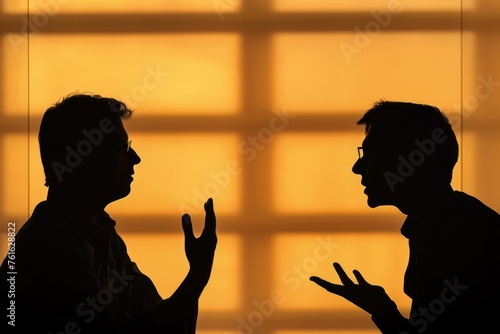 A silhouetted conversation, where one person is gesturing, indicating an exchange that might be serious, confidential, or intense photo