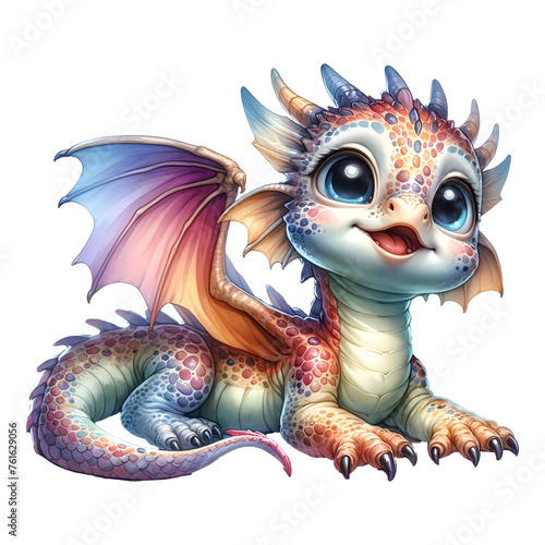 Cute dragon watercolor clipart.