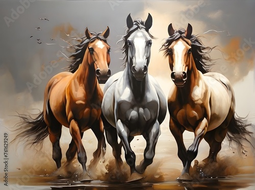 Digital painting group of horses. Generative AI © Carlos