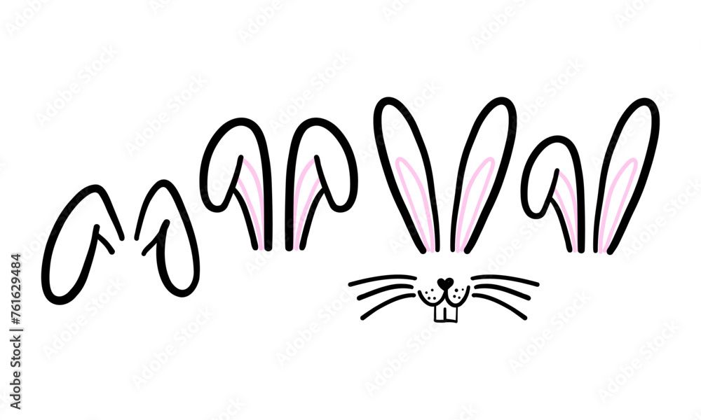 Easter bunny ears doodle set in simple modern style. Happy Easter. Easter bunny ears doodle set in simple modern style. Happy Easter.