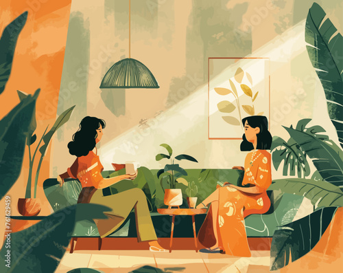 two women sitting on the sofa