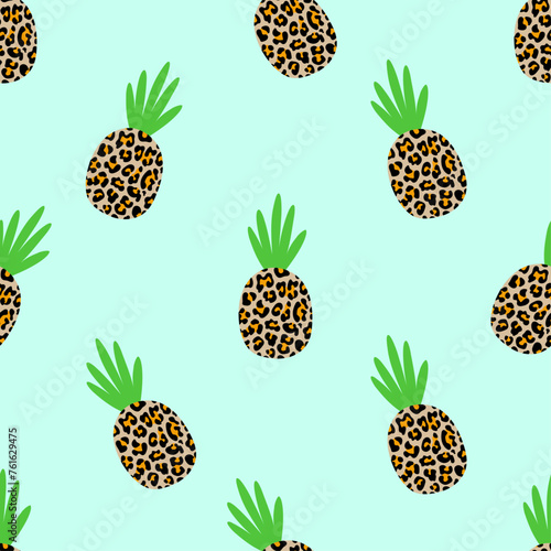 Cute tropical pineapple fruit pattern background - funny vector drawing seamless pattern. Lettering poster or t-shirt textile graphic design. Cute illustration. wallpaper, wrapping paper. Ananas.