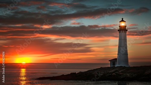 Coastal Lighthouse Illuminated at Sunset