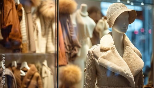 Mannequins in stylish winter fashion at a store display