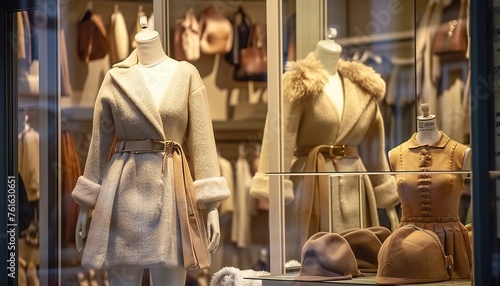 Mannequins in stylish winter fashion at a store display