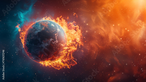 Planet Earth burning  the end of the world  global warming  climate change concept  wallpaper  banner  background