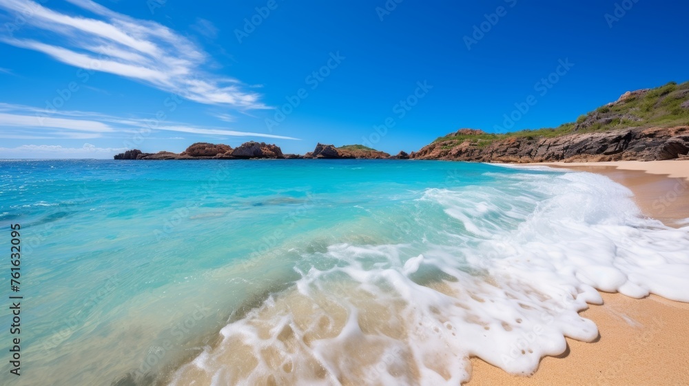 A paradise beach with crystal clear waters a dreamy and relaxing scene A paradise beach with crystal clear waters a dreamy and relaxing scene