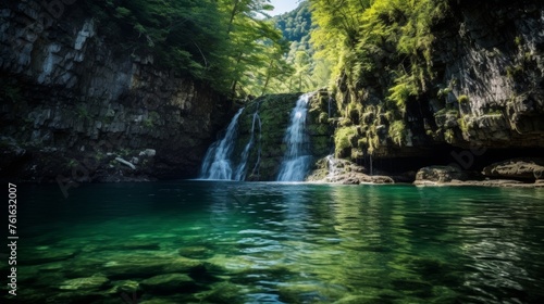 Waterfall in the wild with clear waters and sky