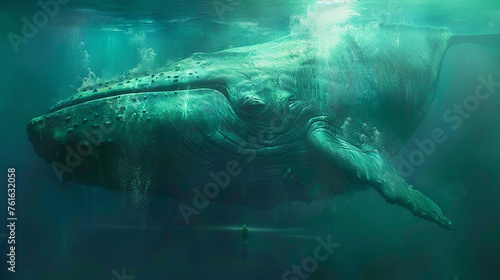 
nadadores, grandes como uma baleia azul, realistas, corpo verde photo