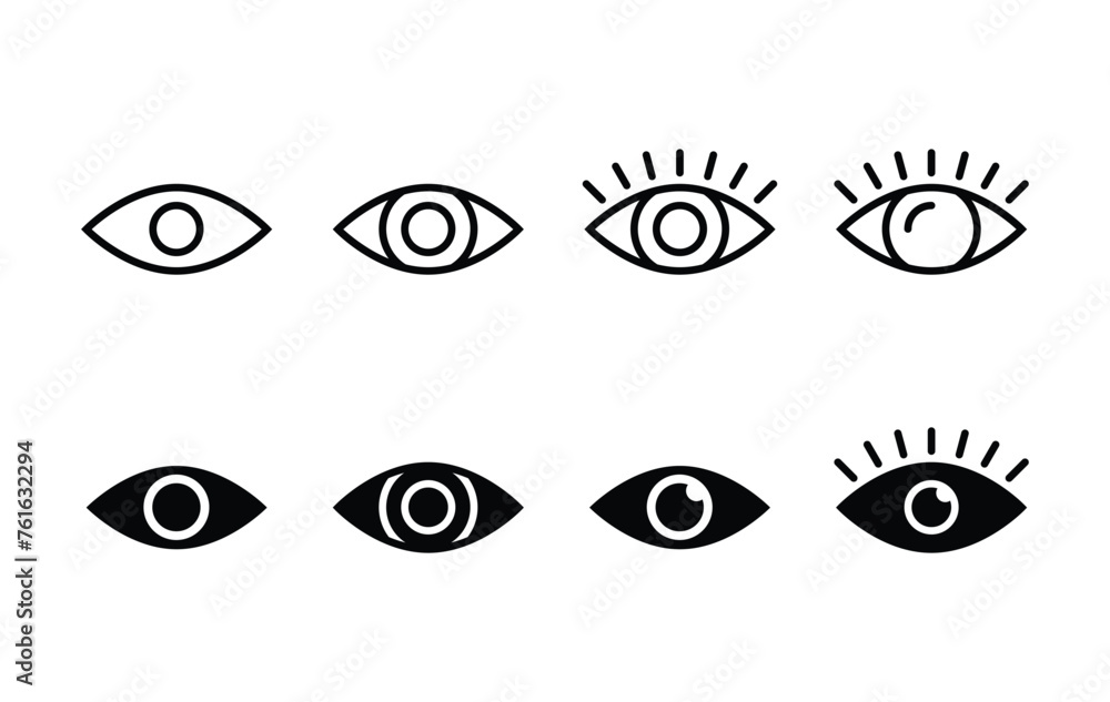 Obraz premium eye icon set vector design outline and silhouette