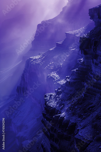 Misty Canyon. Surreal colorful landscape inspired by Grand Canyon. Abstract colorful background image. Created with Generative AI technology © Artem