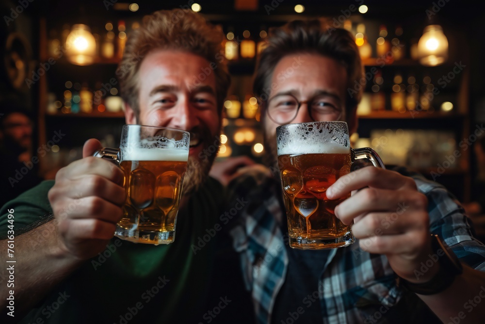 Friends Toasting with Beer Glasses in Bar