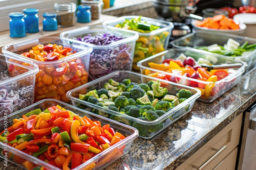 A table full of vegetables in clear containers