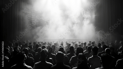 Captivating Silhouettes: A Crowd Mesmerized by Dramatic Stage Lighting