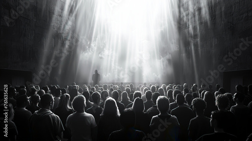 Captivating Silhouettes: A Crowd Enthralled by Dramatic Stage Performance with Dynamic Lighting