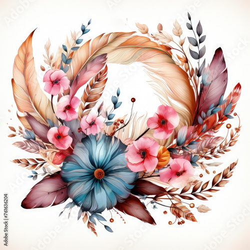 watercolor Feathers Flowers clipart  Generative Ai