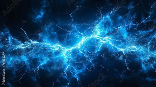 Blue lightning on dark background. 3d design. © Artem
