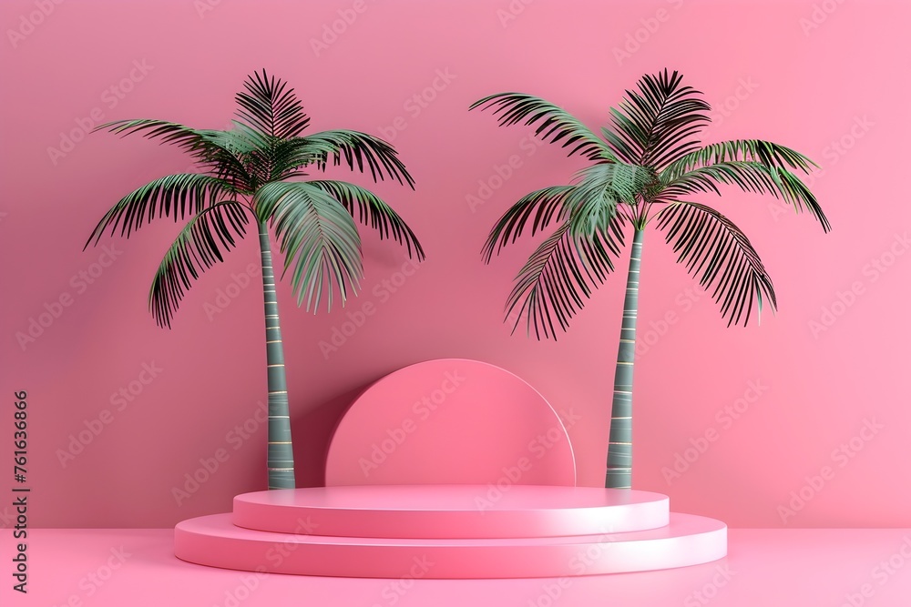 Vibrant Tropical Product Stage with Minimalist Palm Tree Design